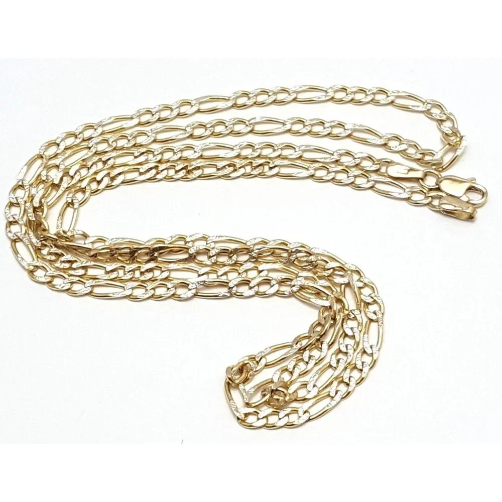 14K Two Tone Multi Color Gold Diamond Cut Figaro Link Chain Necklace 25.25